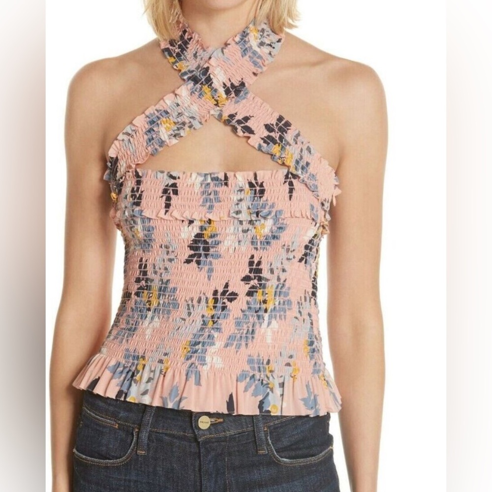 Cinq a Sept Donya Country Fern Print Halter Silk Top S